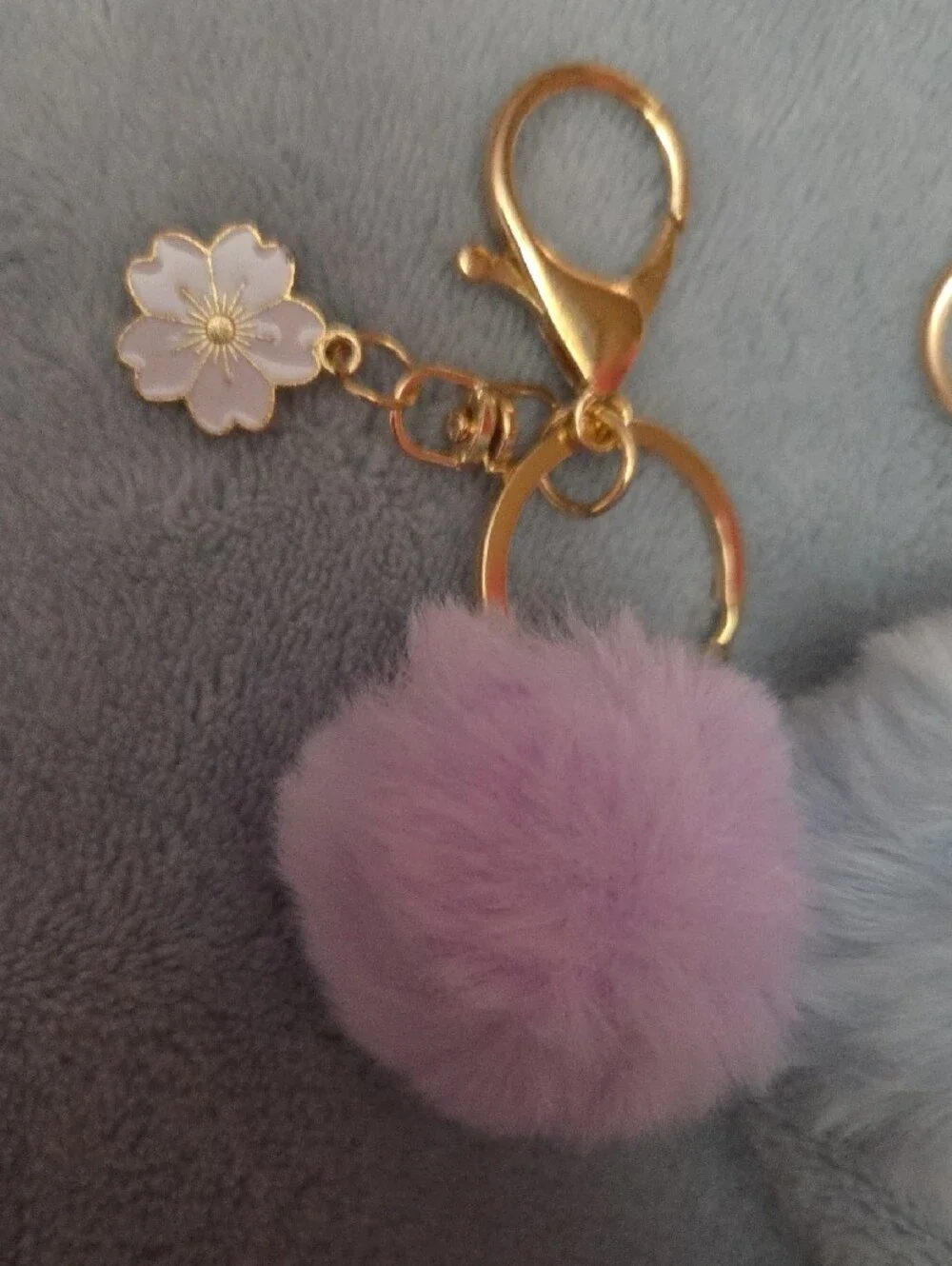 Keychains 2 Gold Pom-Pom Keychain with Pink and Light Blue Fur  NWOT